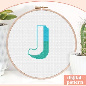 Two Tone Initial - J - Modern Cross Stitch Pattern - Digital Download Pattern - the Happy Stitchery