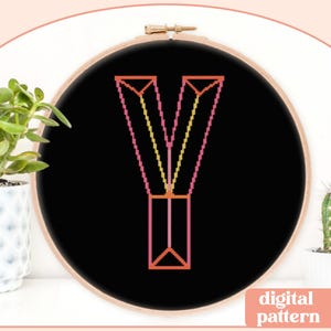 Neon Chisel Initial - Y - Modern Cross Stitch Pattern - Digital Download Pattern - the Happy Stitchery