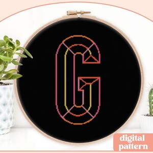 Neon Chisel Initial - G - Modern Cross Stitch Pattern - Digital Download Pattern - the Happy Stitchery