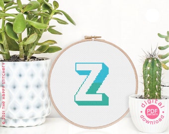 Two Tone Initial - Z - Modern Cross Stitch Pattern - Digital Download Pattern - the Happy Stitchery