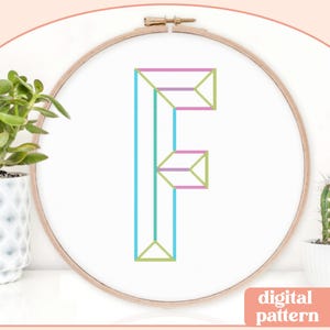 Neon Chisel Initial - F - Modern Cross Stitch Pattern - Digital Download Pattern - the Happy Stitchery