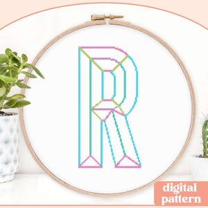 Neon Chisel Initial - R - Modern Cross Stitch Pattern - Digital Download Pattern - the Happy Stitchery