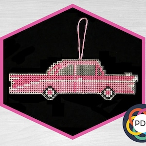 Pink Midcentury Car Ornament - Modern Cross Stitch Pattern - Digital Download Pattern - Fathers Day Gift - the Happy Stitchery