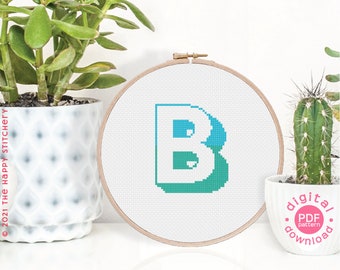 Two Tone Initial - B - Modern Cross Stitch Pattern - Digital Download Pattern - the Happy Stitchery