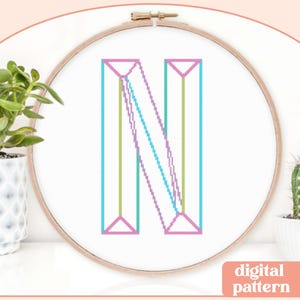 Neon Chisel Initial - N - Modern Cross Stitch Pattern - Digital Download Pattern - the Happy Stitchery
