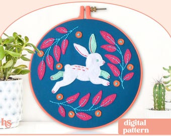 Hopping Rabbit - Easter - Felt Applique Modern Embroidery Pattern - Digital Download Pattern - the Happy Stitchery