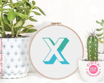 Two Tone Initial - X - Modern Cross Stitch Pattern - Digital Download Pattern - the Happy Stitchery