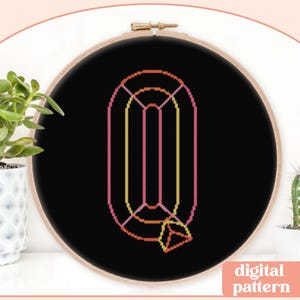 Neon Chisel Initial - Q - Modern Cross Stitch Pattern - Digital Download Pattern - the Happy Stitchery