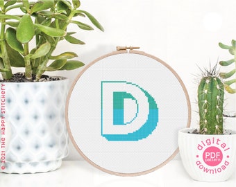 Two Tone Initial - D - Modern Cross Stitch Pattern - Digital Download Pattern - the Happy Stitchery