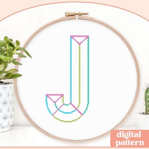 Neon Chisel Initial - J - Modern Cross Stitch Pattern - Digital Download Pattern - the Happy Stitchery