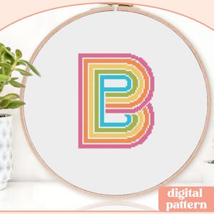 Retro Regenbogen Initiale - B - Modernes Kreuzstichmuster - Digital Download Muster - the Happy Stitchery