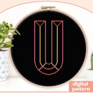 Neon Chisel Initial - U - Modern Cross Stitch Pattern - Digital Download Pattern - the Happy Stitchery