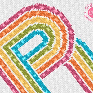 Retro Rainbow Initial R Modern Cross Stitch Pattern Digital Download Pattern the Happy Stitchery image 2