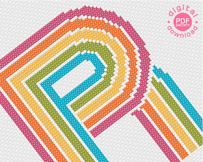 Retro Rainbow Initial R Modern Cross Stitch Pattern Digital Download Pattern the Happy Stitchery image 2