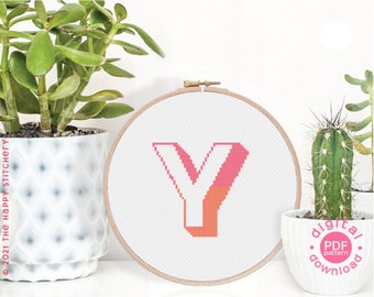 Two Tone Initial - Y - Modern Cross Stitch Pattern - Digital Download Pattern - the Happy Stitchery