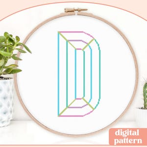 Neon Chisel Initial - D - Modern Cross Stitch Pattern - Digital Download Pattern - the Happy Stitchery
