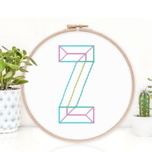 Inicial de cinzel neon - Z - Padrão de ponto cruz moderno - Padrão de download digital - o Happy Stitchery