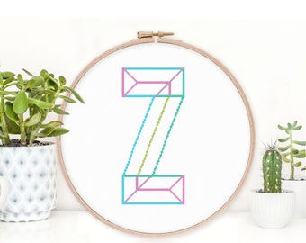 Neon Chisel Initial - Z - Modern Cross Stitch Pattern - Digital Download Pattern - the Happy Stitchery