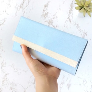 Light blue wallet vegan leather wallet, cute wallet clutch purse, cash envelope wallet trifold wallet women long wallet for woman image 1