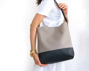 Vegan gray leather purse, hobo bag leather, minimalist bag, hobo bag purse, grey leather tote, grey handbag, handmade leather bag