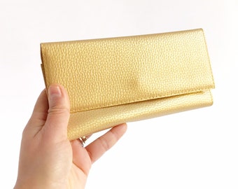 Gold Wallet Clutch Purse Formal, Vegan Wallet Women, Metallic Wallet, Wedding Clutch Bag, Gold Purse Evening, Wallet Gift for Women