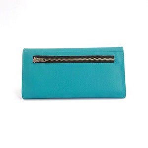 Cartera vegana para teléfono, tarjetero para mujer, cartera azul turquesa con tres pliegues para mujer, regalo de Navidad para esposa con accesorios veganos. imagen 5