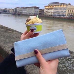 Light blue wallet vegan leather wallet, cute wallet clutch purse, cash envelope wallet trifold wallet women long wallet for woman image 10