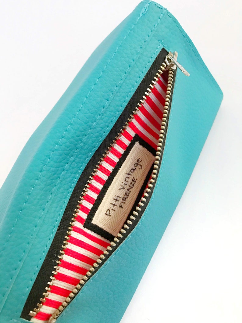 Cartera vegana para teléfono, tarjetero para mujer, cartera azul turquesa con tres pliegues para mujer, regalo de Navidad para esposa con accesorios veganos. imagen 3