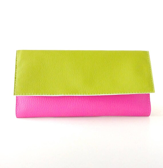 Items similar to Green and pink wallet organizer, long wallet clutch