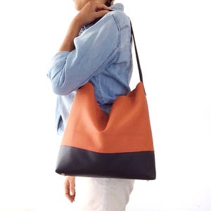 Orange leather bag, vegan leather bag, hobo bag purse, brown leather bag, soft leather bag, Italian leather bag, Made in Italy, shoulder bag image 4