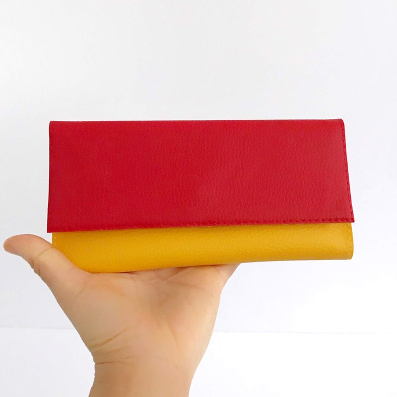 Personalized wallet vegan wallet personalized clutch wallet, cash envelope wallet women, faux leather wallet gift for her, choose colors RED/YELLOW