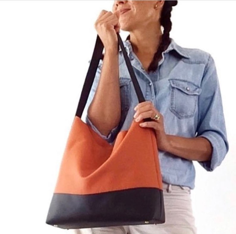 Orange leather bag, vegan leather bag, hobo bag purse, brown leather bag, soft leather bag, Italian leather bag, Made in Italy, shoulder bag image 1
