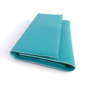 Cartera vegana para teléfono, tarjetero para mujer, cartera azul turquesa con tres pliegues para mujer, regalo de Navidad para esposa con accesorios veganos. imagen 8