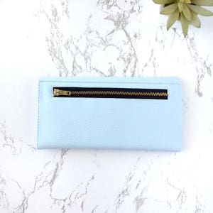 Light blue wallet vegan leather wallet, cute wallet clutch purse, cash envelope wallet trifold wallet women long wallet for woman image 4