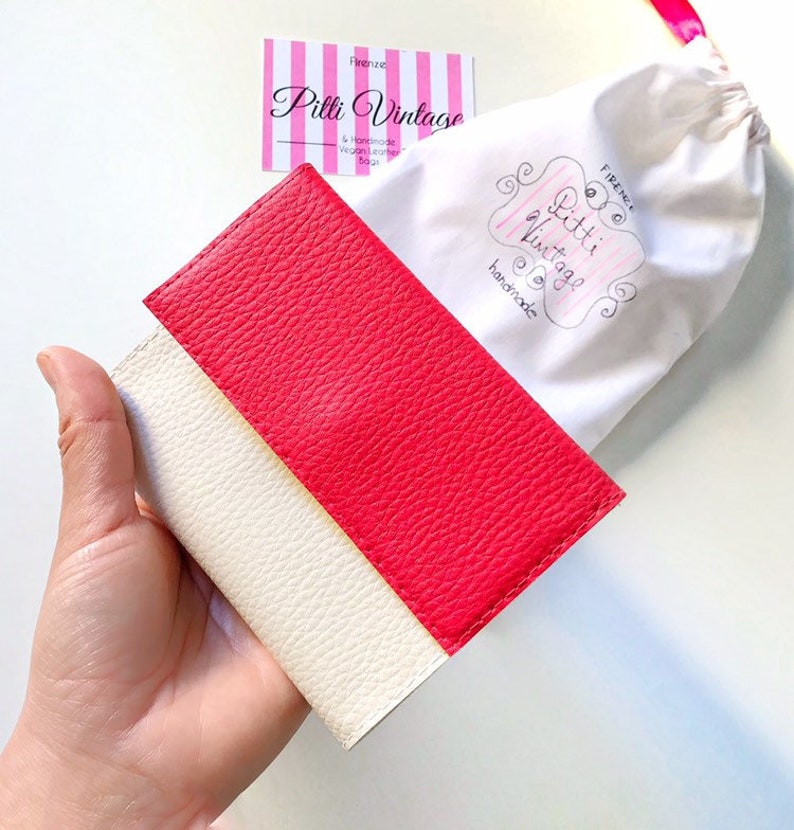 Cartera pequeña para mujer con monedero, cartera delgada para mujer, cartera vegana pequeña para mujer, cartera mini para mujer o cartera roja para mujer, elige colores RED/IVORY