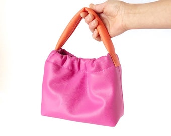 Bolso bandolera de cuero vegano Mini bolso rosa, Mini bolso bandolera, Monedero vegano, Monedero de cuero sintético, Bolso bandolera rosa caliente, Bolsos hechos en Italia