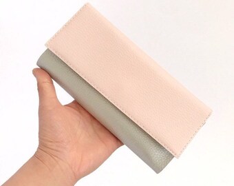 Cartera minimalista rosa ruborizada, cartera rosa para mujer con monedero, cartera rosa claro, cartera vegana para mujer.