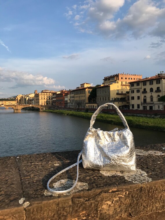 ショルダーバッグ・ポシェット Marici Stylish Silver Shoulder Bag With Pinatex Handcrafted PINATEX Leather Silver Handbag, Vegan Shoulder