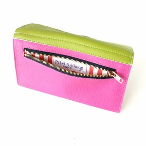 Personalized wallet vegan wallet personalized clutch wallet, cash envelope wallet women, faux leather wallet gift for her, choose colors HOT PINK/APPLE GREEN