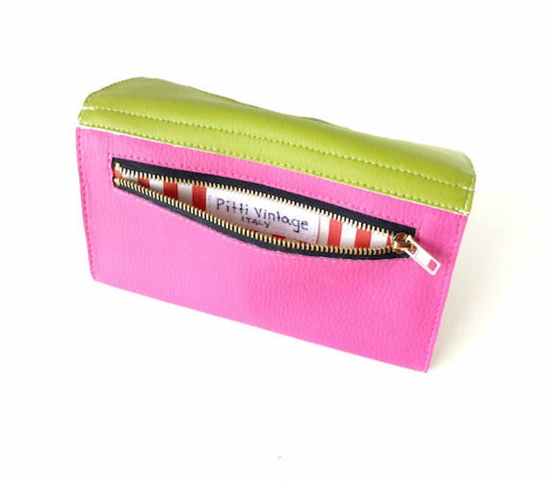 Personalized wallet vegan wallet personalized clutch wallet, cash envelope wallet women, faux leather wallet gift for her, choose colors HOT PINK/APPLE GREEN