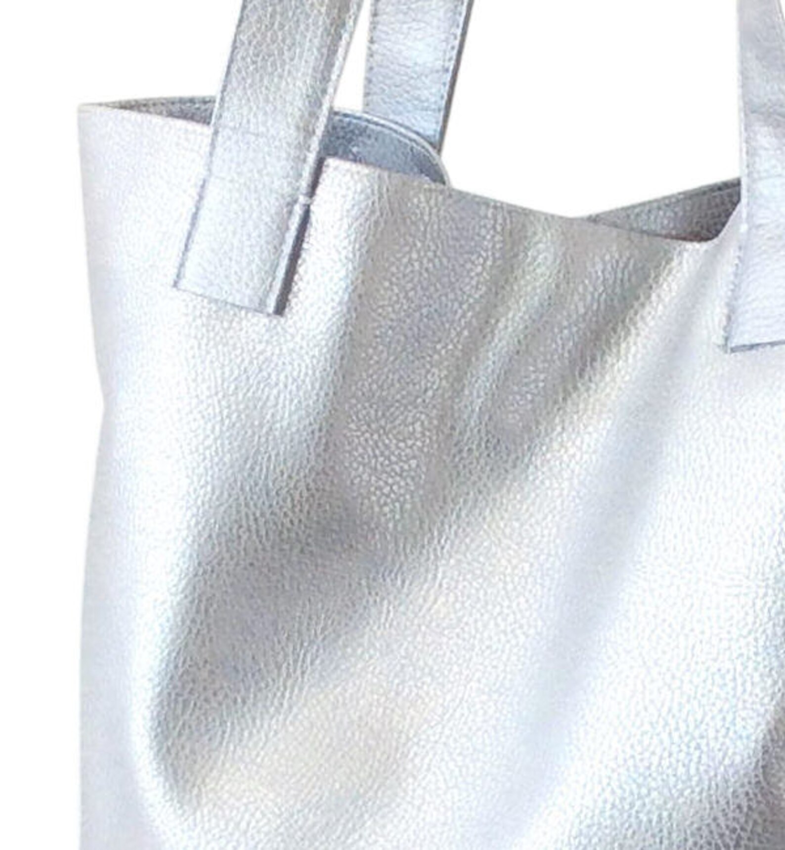 Vegan Silver Leather Tote Minimalist Bag Metallic Tote Bag Etsy