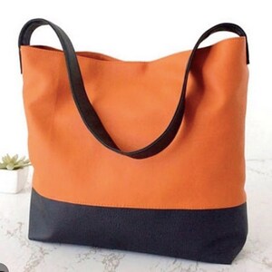 Orange leather bag, vegan leather bag, hobo bag purse, brown leather bag, soft leather bag, Italian leather bag, Made in Italy, shoulder bag ORANGE - BLACK