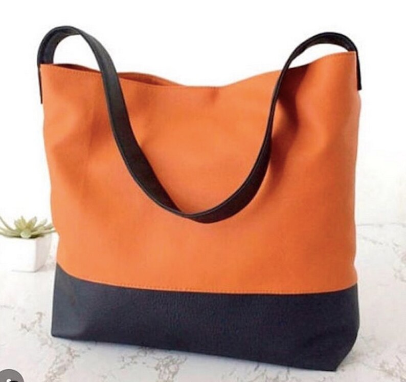 Orange leather bag, vegan leather bag, hobo bag purse, brown leather bag, soft leather bag, Italian leather bag, Made in Italy, shoulder bag ORANGE - BLACK