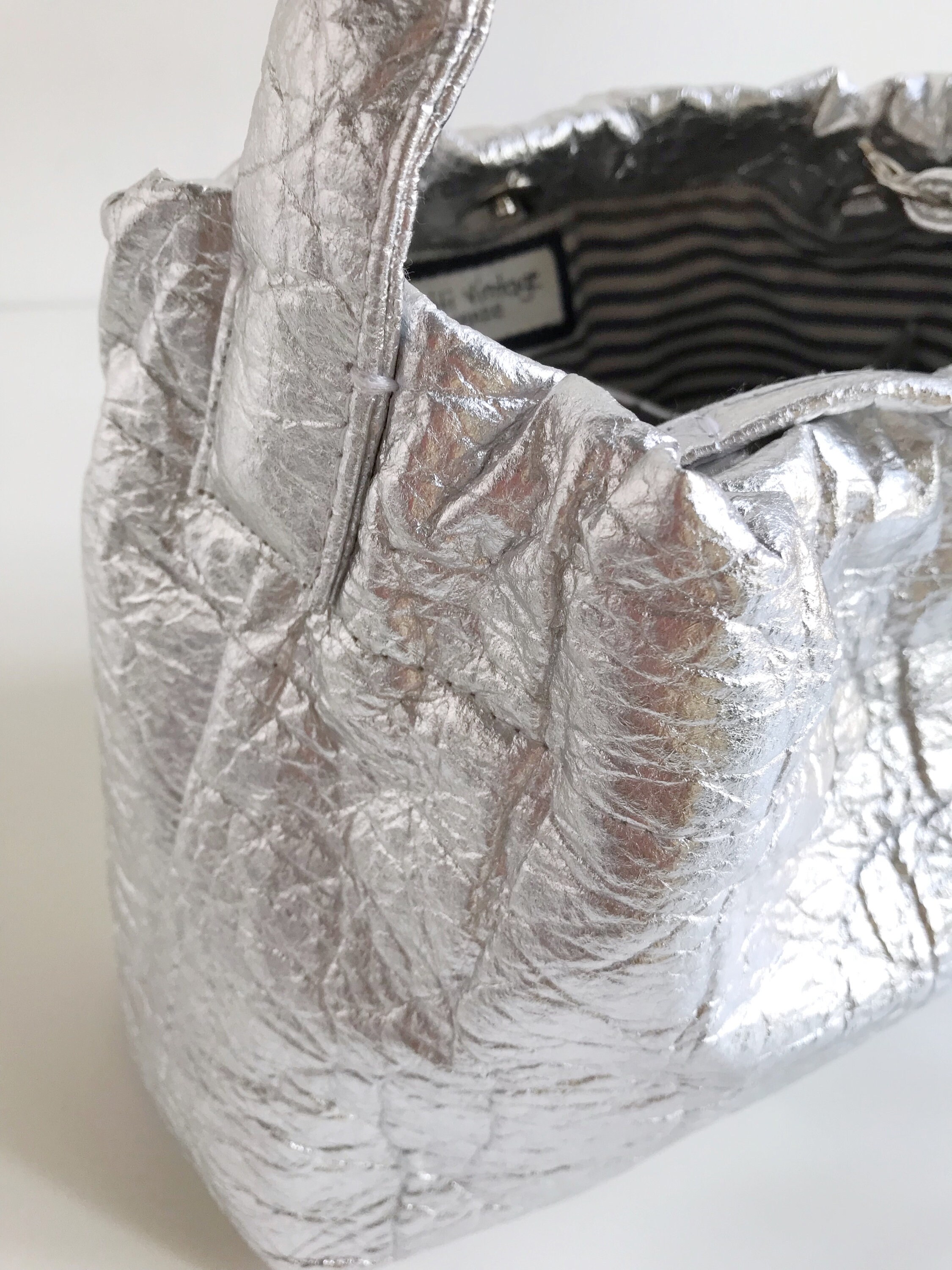 Handcrafted PINATEX Leather Silver Handbag, Vegan Shoulder