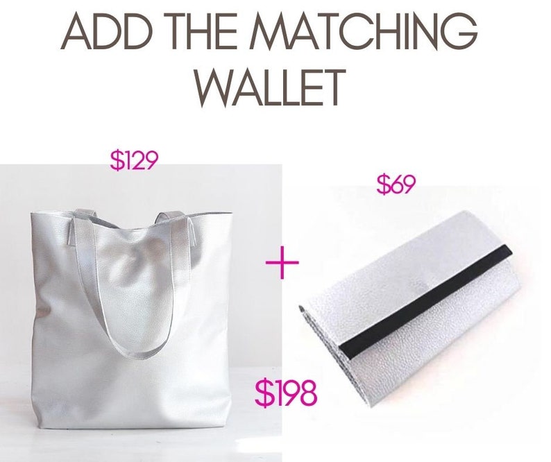 Vegan Silver Leather Tote Minimalist Bag Metallic Tote Bag Etsy