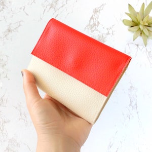 Small wallet organizer, ethical wallet small vegan purse green wallet women coin wallet vegan cruelty free, christmas vegan gifts for her RED/IVORY