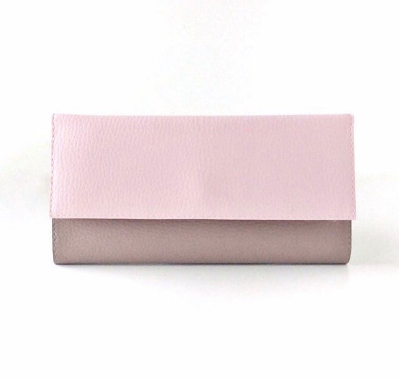 Personalized wallet vegan wallet personalized clutch wallet, cash envelope wallet women, faux leather wallet gift for her, choose colors BLUSH PINK/GRAY