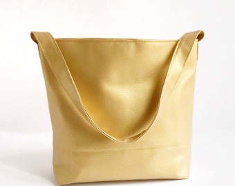 Metallic Bag, Gold Shoulder Bag, Vegan Leather Bag, Large Shoulder Purse Vegan Hobo Bag, Gold Leather Bag Italian Bags Soft Leather Vegan