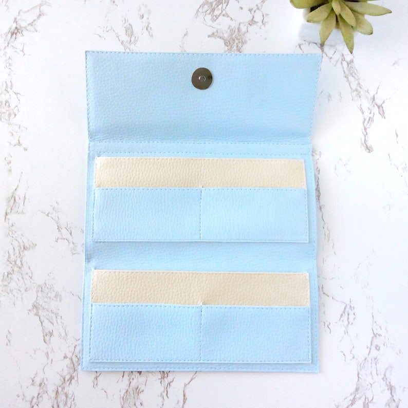 Light blue wallet vegan leather wallet, cute wallet clutch purse, cash envelope wallet trifold wallet women long wallet for woman image 5