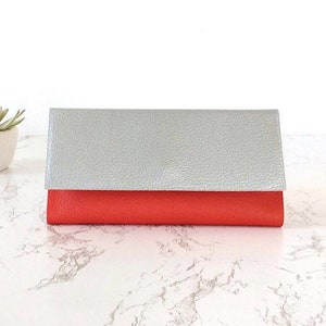 Personalized wallet vegan wallet personalized clutch wallet, cash envelope wallet women, faux leather wallet gift for her, choose colors SILVER/RED